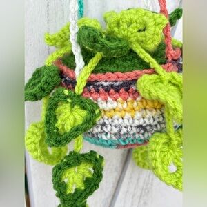 New Crochet Thai Constellation Monstera Hanging Plant Green Rainbow Planter